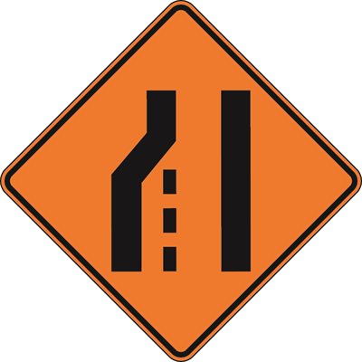 Road Narrows Lane Ends (Left)